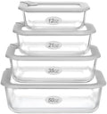 Glass Food Containers with Glass Lid, Microwave Safe Food Storage Container Set, 4 Pack, Airtight Storage Set with Leak Proof Lids, Meal Prep Containers by Eco-Evo