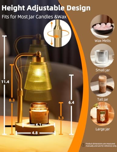 Candle Warmer Lamp for Jar Candles, Height Adjustable & Dimmable with 2/4/8H Timer, 2 * 50W Halogen Wax Melter Warmer for Home Office Décor, Flameless & Smokeless, Gift for Women Mom,Gold-Green - Image 6