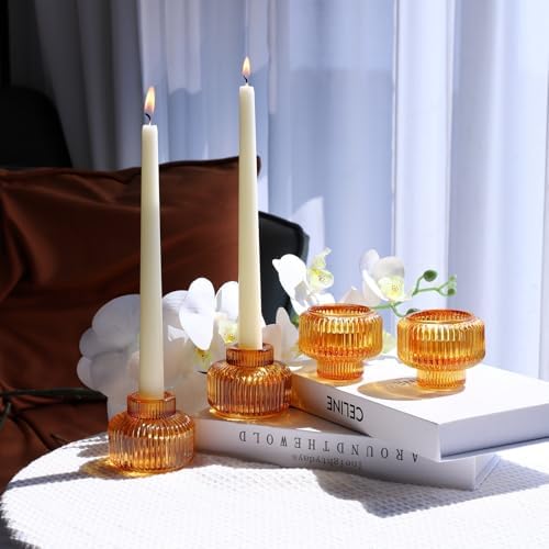 Woho 8pcs Candle Sticks Holder Decor, Amber Taper Candle Holders for Fall - Image 5