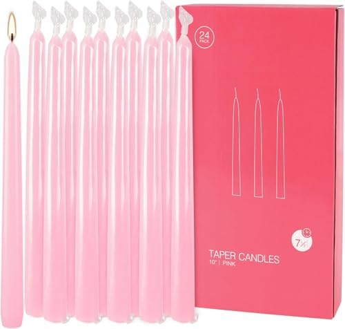 YOROXRG 24 Pack Pink Taper Candles, 7-8 Hours Burn Time, Unscented, Smokeless and Dripless, 0.75 x 10 Inch Dinner Candle Set for Valentine's Day,Household, Wedding, Party and Home Décor Candlesticks - Image 6