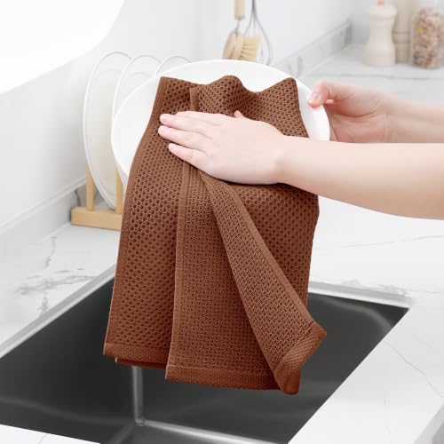 Homaxy 100% Cotton Waffle Weave Kitchen Dish Towels 4-Pack, Caramel - Image 4