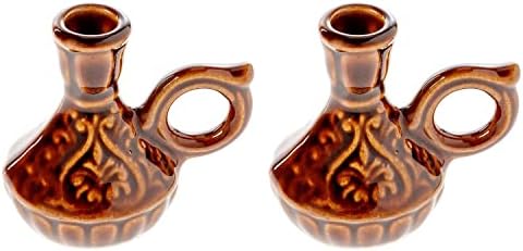 Set of 2 Ceramic Candleholders for Danilovo Slim Taper Candles, Orthodox Candleholders, for Candles up to Diameter 2/5 Inches (Brown) by Danilovo