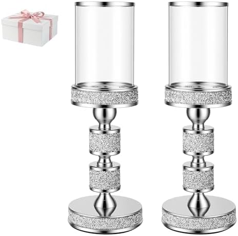 Hurricane Candle Holder, 13.5" Tall Candle Stand, Metal Pillar Holder by DOUNX