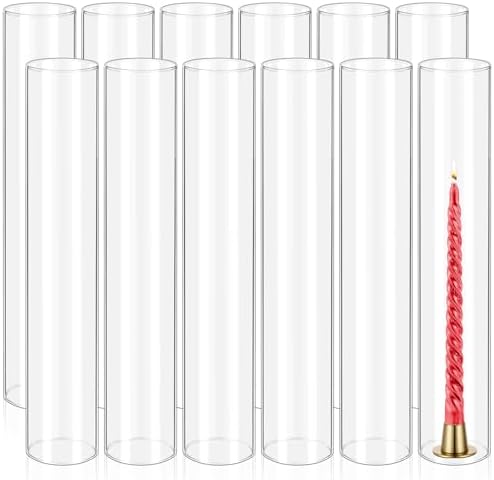 12 Pcs Hurricane Candle Holder Sleeve, H:16" D:3" Clear Glass by REWOMC