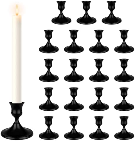 Black Candle Holder Taper Candle Holders, Set of 24 Candlestick Holders Decor for Home Decor, Metal Taper Candleholder for Fall Thanksgiving Halloween Christmas Table Fireplace Decor by DECKALY