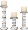 Candle Holder for Pillar Candle Set of 3, Farmhouse Wood Candle Holder, Rustic Wooden Candle Stand, Vintage Tall Candle Stand Decorative for Living Room, Table Centerpiece (Antique White) by CEDARLUX