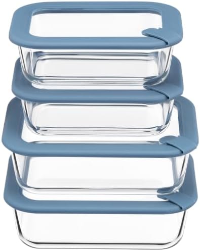 Taree Glass Food Storage Containers with Glass Silicone Lids,22/35oz, Blue by Unknown
