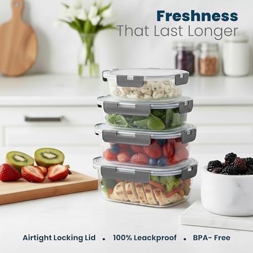 KICHLY 24 Pc Borosilicate Glass Meal Prep Containers with Lid,12 Pack, Grey - Image 5