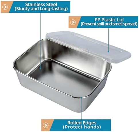 6 Pcs (34oz) Stainless Steel Food Containers with Clear Lids, 7" x 5.1" Stackable Snack Storage Boxes, Deli Meat Keeper for Refrigerator or Picnic, BBQ Party, Office, Gym Lunch - Image 2