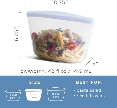 Stasher Premium Reusable Silicone Food Storage Bowl, Clear, 6-Cup - Image 5