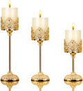Candle Holder for Pillar Candle Set of 3, Gold Vintage Tall Candleholders for 3 Inch Pillars, Rustic Candle Stand for Fireplace Mantle Shelf Table Home Decor by Unknown