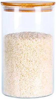 Glass Rice Storage Containers, 60 FL OZ (1800ml) Kitchen Food Jars with Airtight Lid, Stackable Clear Pantry Canister for Coffee Bean, Pet Treat, Flour, Loose Tea and More by LEAVES+AND+TREES+Y