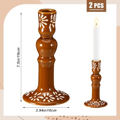 Conelist 2 Pcs Traditional Mexican Clay Candleholders, 7.5 in - Image 2