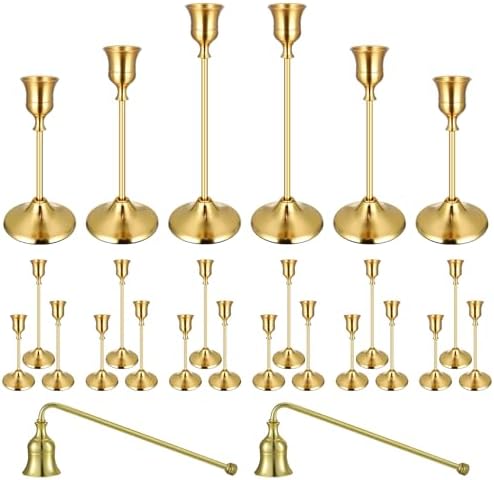 24PCS Brass Gold Taper Candle Holders Set, Metal Candlestick Holders by Ovveroche