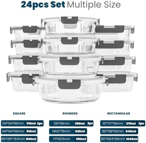 KICHLY 24 Pc Borosilicate Glass Meal Prep Containers with Lid,12 Pack, Grey - Image 2