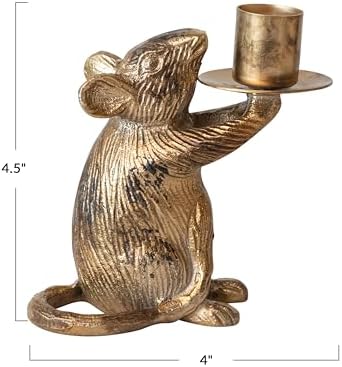 Creative Co-Op Cast Aluminum Mouse Taper Candleholder, Antique Gold Finish - Image 2