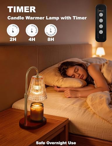 Candle Warmer Lamp with Dimmer & Timer，Adjustable Height for Jar Candles, Birthday Gifts for Mom Women Sister, Housewarming for New Home Decor, Wax Warmer for Jar Candles with 2 Bulbs (Amber-gold) - Image 4