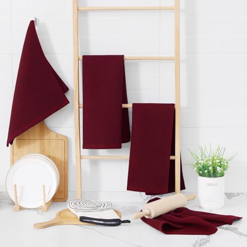 Homaxy 100% Cotton Waffle Weave Kitchen Dish Towels 24-Pack, Burgundy - Image 6