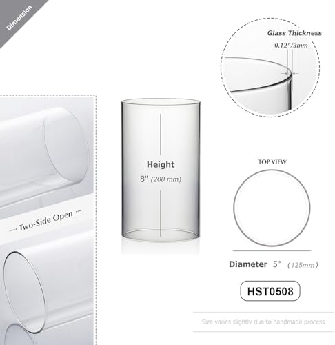 WGVI Hurricane Candle Holder Sleeve, Wide 5", Height 8", Clear Glass Cylinder Candleholder, Chimney Tube, Open Ended Candle Shade, 12 Pieces Bulk - Image 3