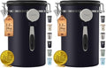 Veken Coffee Canister,39OZ, 2.2lbs,Large Airtight Stainless Steel Container Kitchen Food Storage Jars for Beans,Ground, Espresso, Rice,Tea, Sugar, Cereal, Gifts, Date Tracker, Scoop, Black (Pack of 2) by Veken