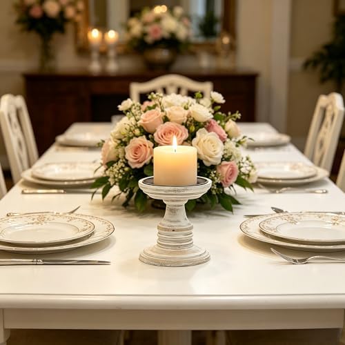 Hosley's Set of 2 White Wood Pillar Holders - 5" High. Ideal Gift for Weddings, Special Occasion, Spa, Aromatherapy Settings, Candle Gardens W1 - Image 3