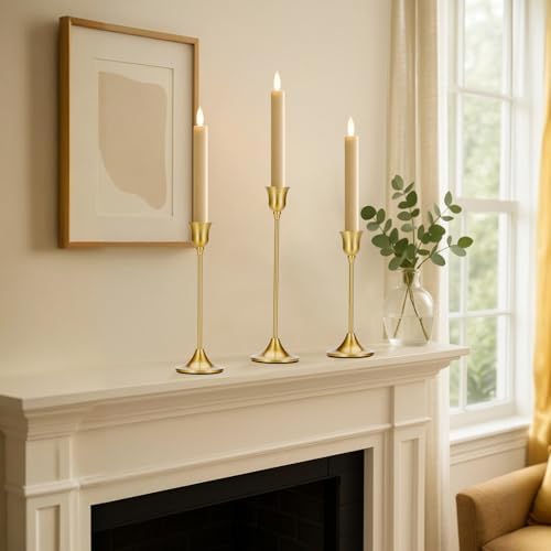 Tifanso 3PCS Vintage Brass Gold Taper Candlestick Holders for Table Decor - Image 7