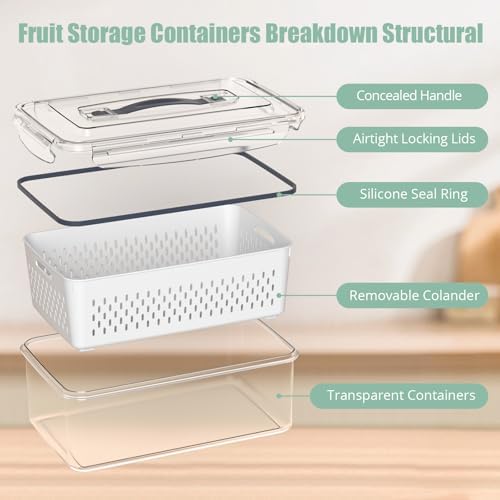 Anysig 5 Pack Fridge Fruit Storage Containers with Colander & Handle Lids - Image 4