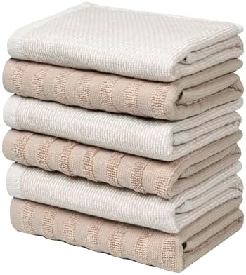 Bumble Premium Dish Cloths 13"x13" (6 Pack) | 100% Natural Ring Spun Cotton | 400 GSM | Highly Absorbent & Soft |Yarn Dyed & Solid Dyed Terry Dish Cloth Set - Tan - Image 6