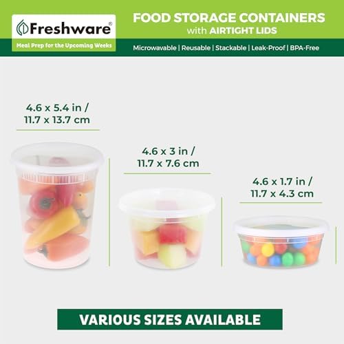 Freshware [60 Count] 8, 16, 32 oz, 20 sets each size Food Storage Containers with Lids,Plastic Deli Containers, Meal Prep Containers, Microwave and Freezer Safe,Stackable, Leakproof, BPA Free, Clear - Image 3