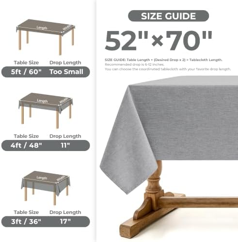 Decorelia Faux Linen Tablecloth for Dining Room, 52 x 70 Inch (4-6 Seats), Cool Grey - Image 5