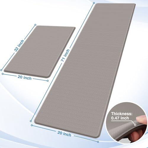 StepRite Kitchen Mats for Floor, 2-Piece Anti-Fatigue Kitchen Rugs, Khaki - Image 2