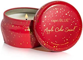 Capri Blue Glimmer Mini Tin - Apple Scented Candle with Mini Candle Holder - Soy Wax Blend - Capri Blue Apple Cider Social Red and Gold (3 oz) by Unknown