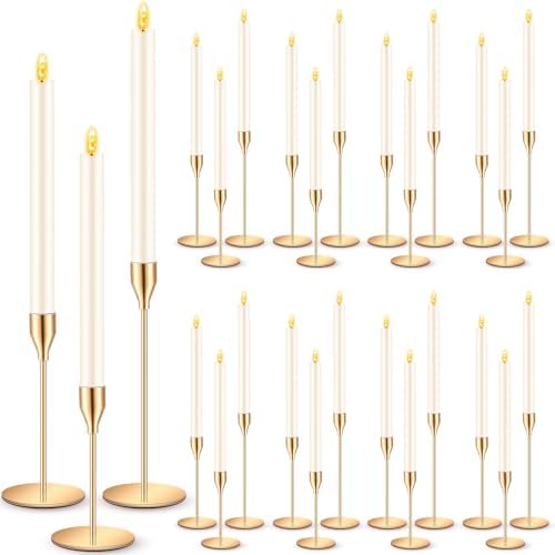 FillTouch 30 Pcs Gold Candlestick Holders with Flameless Taper Candles Bulk by FillTouch