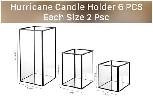 Phosphor 6 PCS Glass Hurricane Candle Holder, Black Glass Candle Holder for Wedding Party Christmas Or Home Decor - Image 2