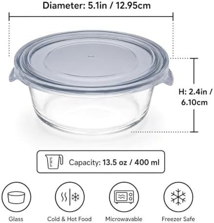 Glass Food Storage Containers with Lids — 8 Piece — 4 Containers + 4 Lids, 13.55 oz Each Glass, BPA-Free Leakproof Stackable Lids, Microwave, Oven & Dishwasher Safe — Ideal for Meal Prep, - Smoke Lid - Image 2
