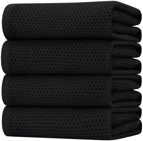 Homaxy 100% Cotton Oversized Waffle Weave Kitchen Towels 4-Pack, Black by Homaxy