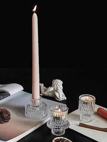 Vixdonos Glass Candlestick Holders Tealight Candle Holders for Table Centerpieces, Wedding Decor and Dinner Party (3 Pcs, Clear) - Image 4