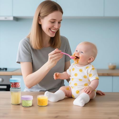 DRKIO 12 pcs Baby Food Storage Containers 4&8 Oz Small Glass Jars with Lids - Image 7
