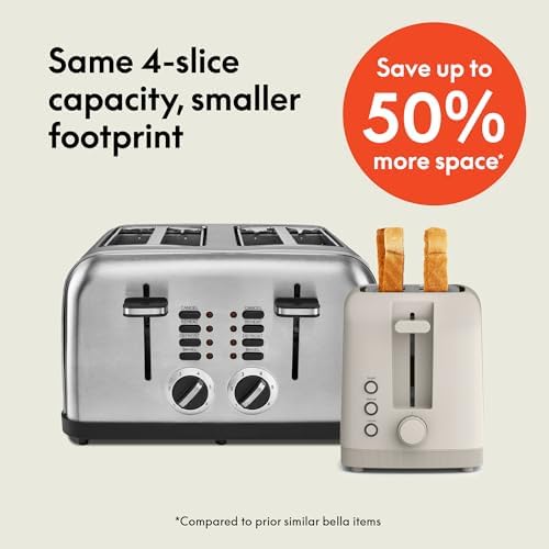 bella Fits-Anywhere™ Slim Toaster, 4 Slice Extra Long & Wide Slot, Oatmilk - Image 2