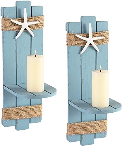 SOMTO Beach Starfish Wall Candle Sconces Decor,Ocean Themed Wall-Mount Candle Holders, Coastal Farmhouse Nautical Rustic Decorations for Bathroom, Living Room, Dining Room and Office, Set of 2 by SOMTO