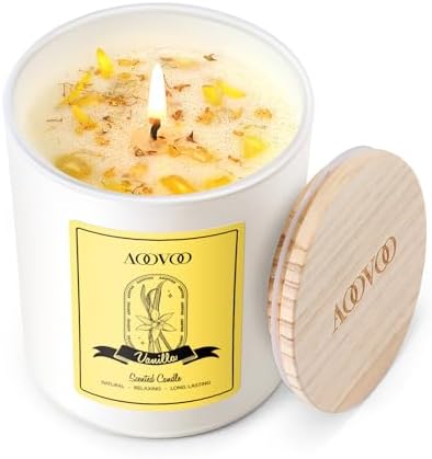 AOOVOO Vanilla Scented Candles for Women - Aromatherapy Candle with Crystals Inside, 7oz Soy Candles for Home Scented, Birthday Gifts Mothers Day Candle for Women Mom by AOOVOO