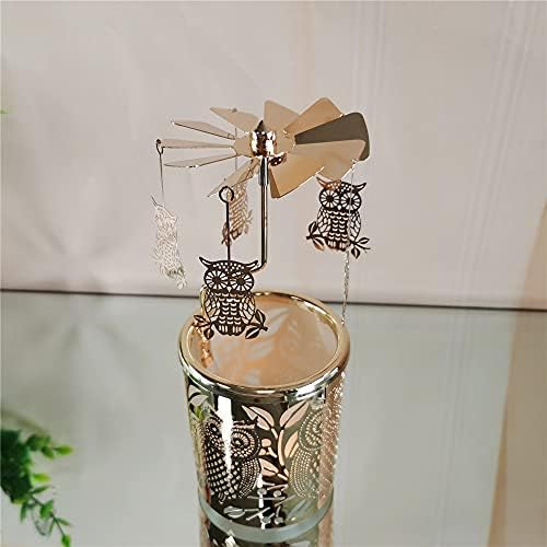 kingnero Gift Carousel Candle Tea Light Holder Rotary Candleholder Metal Windmill Candlestick Spinning Candle Holder for Home Decor (owl Golden) - Image 5