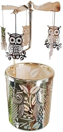 kingnero Gift Carousel Candle Tea Light Holder Rotary Candleholder Metal Windmill Candlestick Spinning Candle Holder for Home Decor (owl Golden) by kingnero
