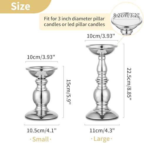 NUPTIO Silver Pillar Candle Holders: Metal Candle Stand for 3" Candles - Image 6
