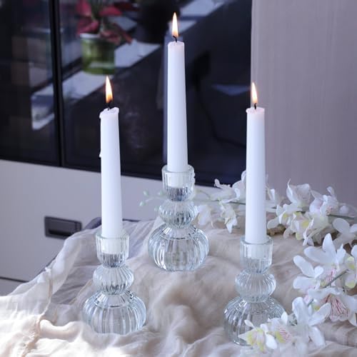 Woho 3pcs Clear Taper Candle Holders 4.3" H, Ribbed Candlestick Holders - Image 6