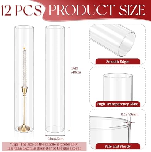 12 Pcs Hurricane Candle Holder Sleeve, H:16" D:3" Clear Glass - Image 2