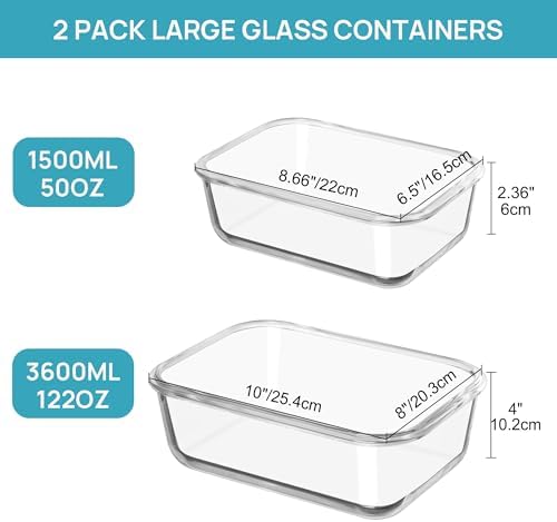 Vtopmart Large Glass Food Storage Containers with Lids, 122oz+50oz, 2 Pack - Image 2