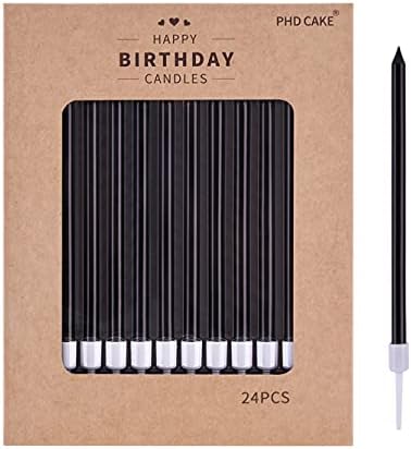 PHD CAKE Black Long Thin Birthday Candles, Cake Candles, Birthday Parties, Wedding Decorations, Party Candles by PHDCAKE