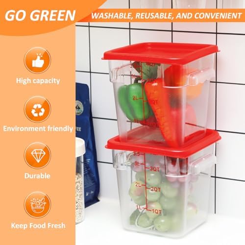 Yungyan 6 Pcs Commercial Clear Food Storage Containers 4 Qt Square Acrylic Airtight Food Storage Containers with Lids for Kitchen Restaurant Pantry Freezer Flour Sugar(Red) - Image 6