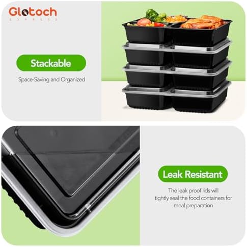 Glotoch 3-Compartment Meal Prep Containers with Lids, 34 oz, 50 Pack - Image 6